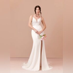 Off white ivory color maxi wedding dress with detached train